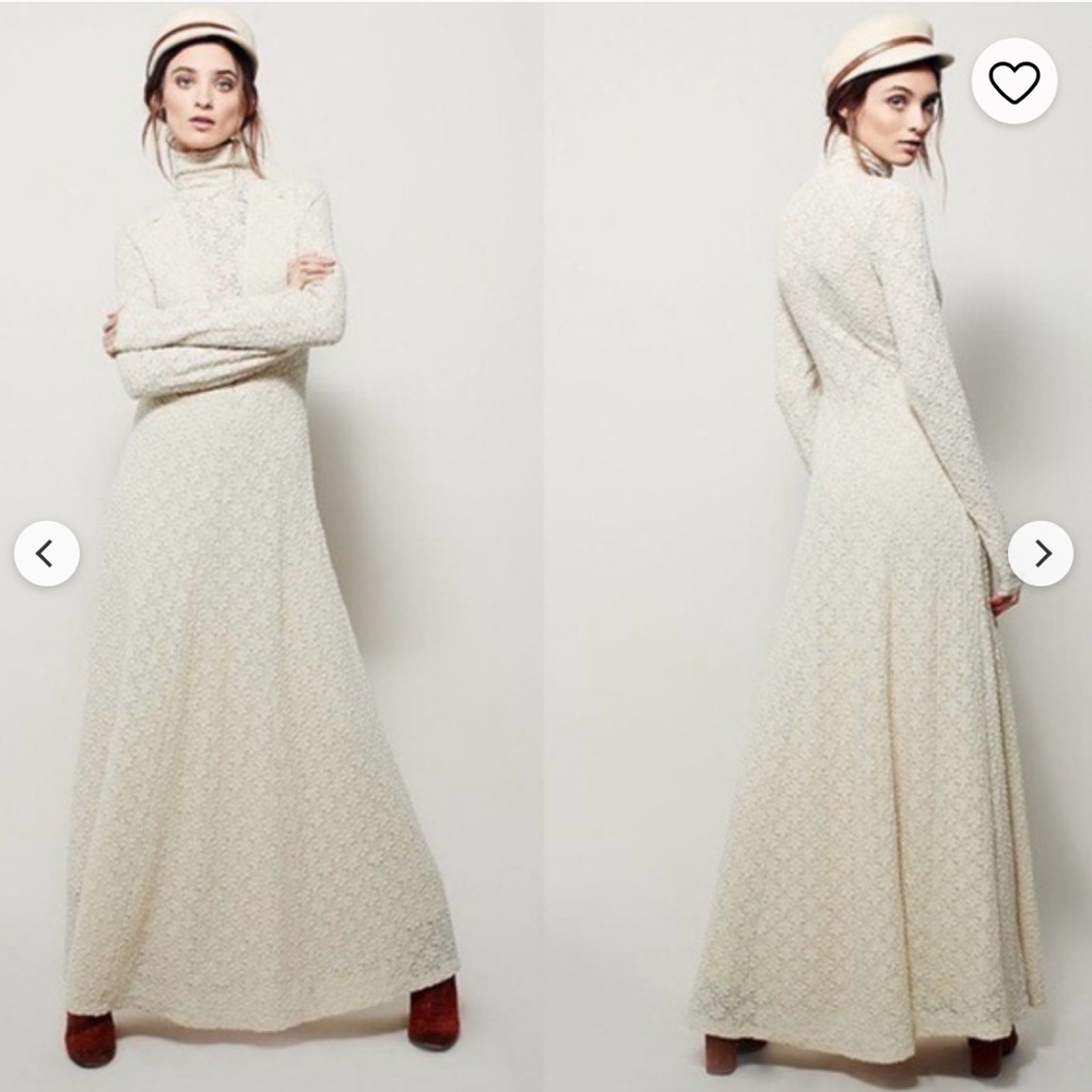 Victorian Inspired Free People White River Maxi Dress w Sleeves in Ivory